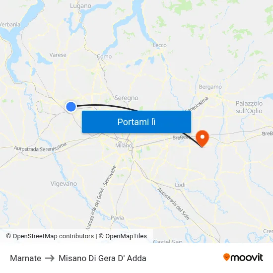 Marnate to Misano Di Gera D' Adda map