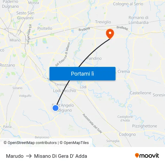 Marudo to Misano Di Gera D' Adda map