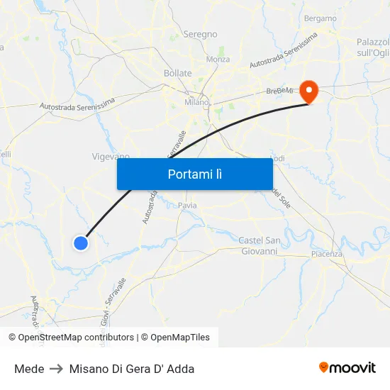 Mede to Misano Di Gera D' Adda map
