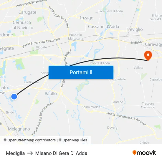Mediglia to Misano Di Gera D' Adda map