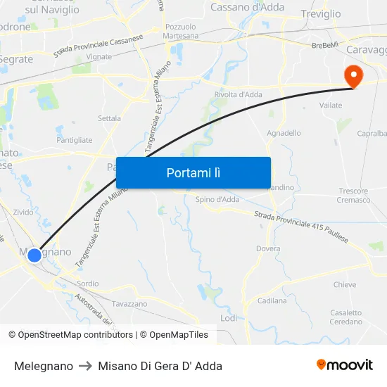 Melegnano to Misano Di Gera D' Adda map