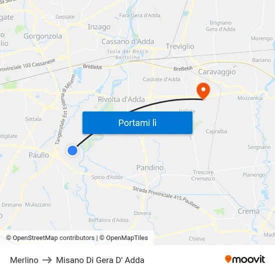 Merlino to Misano Di Gera D' Adda map