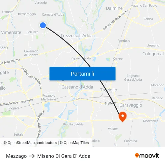 Mezzago to Misano Di Gera D' Adda map