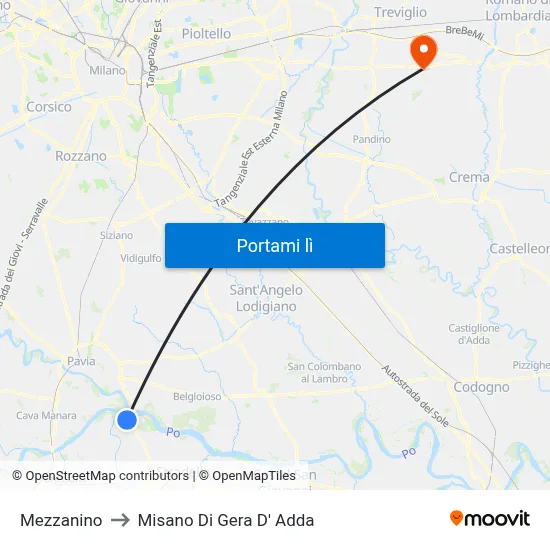 Mezzanino to Misano Di Gera D' Adda map