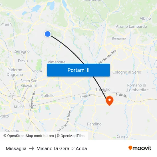 Missaglia to Misano Di Gera D' Adda map