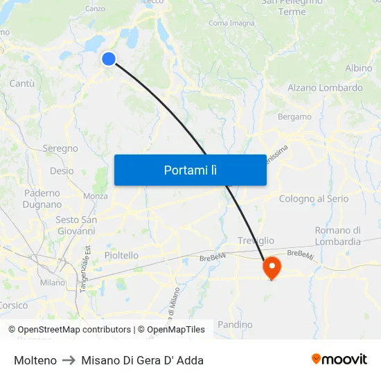 Molteno to Misano Di Gera D' Adda map