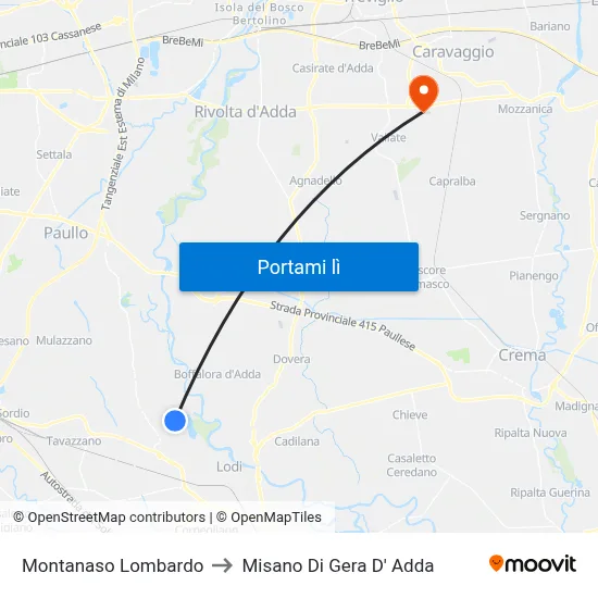 Montanaso Lombardo to Misano Di Gera D' Adda map