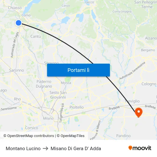 Montano Lucino to Misano Di Gera D' Adda map