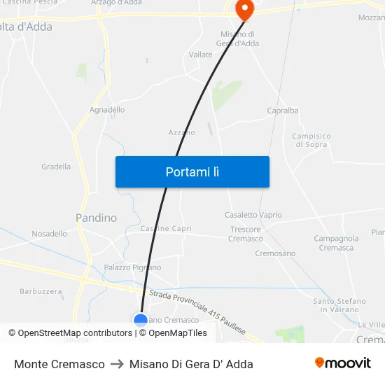 Monte Cremasco to Misano Di Gera D' Adda map