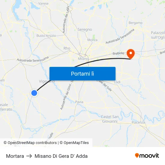 Mortara to Misano Di Gera D' Adda map