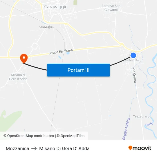 Mozzanica to Misano Di Gera D' Adda map