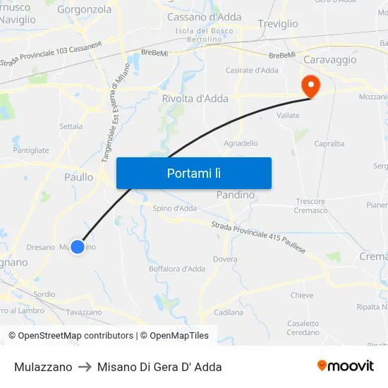 Mulazzano to Misano Di Gera D' Adda map
