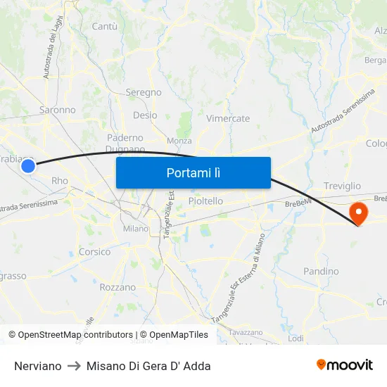 Nerviano to Misano Di Gera D' Adda map