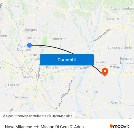 Nova Milanese to Misano Di Gera D' Adda map