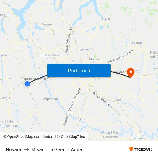 Novara to Misano Di Gera D' Adda map