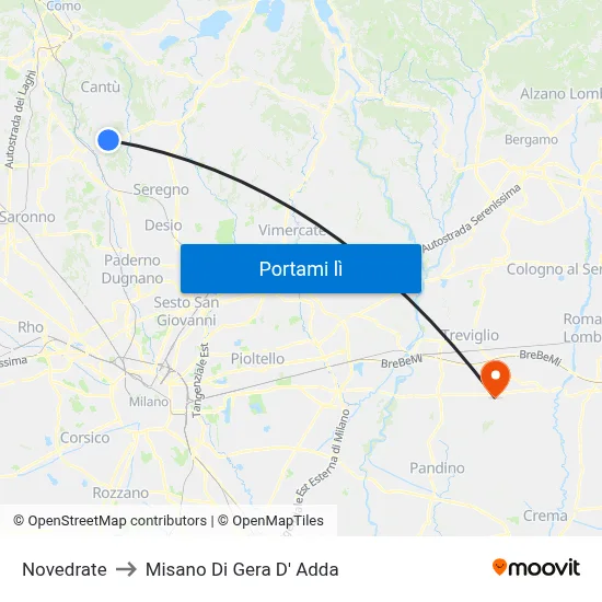 Novedrate to Misano Di Gera D' Adda map