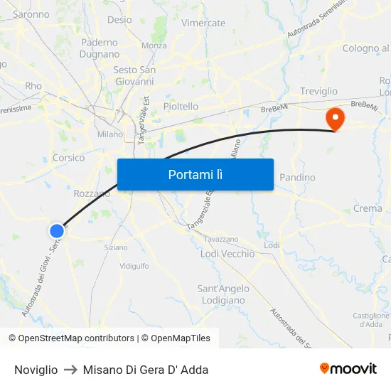 Noviglio to Misano Di Gera D' Adda map