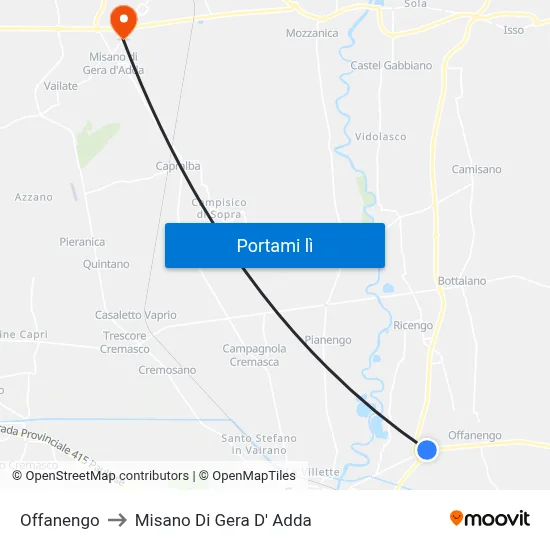 Offanengo to Misano Di Gera D' Adda map