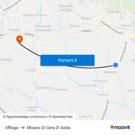 Offlaga to Misano Di Gera D' Adda map