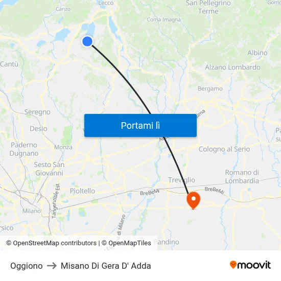 Oggiono to Misano Di Gera D' Adda map