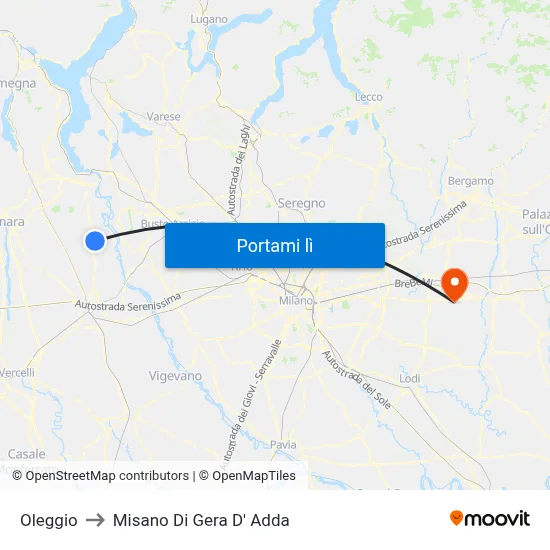 Oleggio to Misano Di Gera D' Adda map