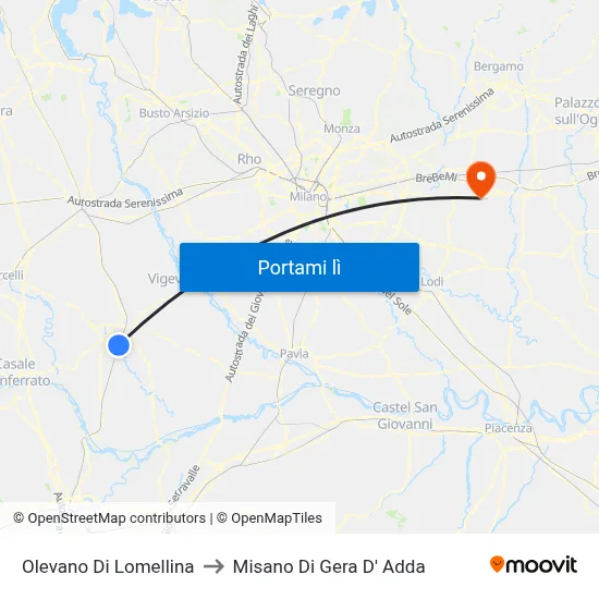 Olevano Di Lomellina to Misano Di Gera D' Adda map