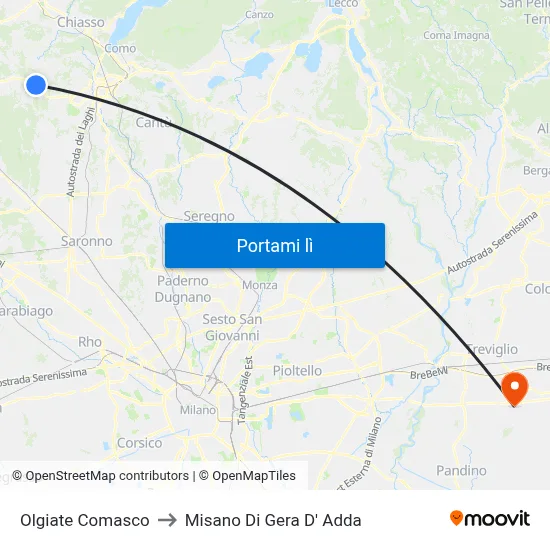 Olgiate Comasco to Misano Di Gera D' Adda map