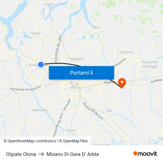 Olgiate Olona to Misano Di Gera D' Adda map