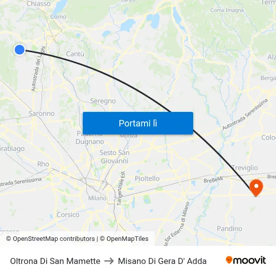 Oltrona Di San Mamette to Misano Di Gera D' Adda map