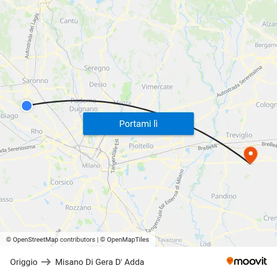 Origgio to Misano Di Gera D' Adda map