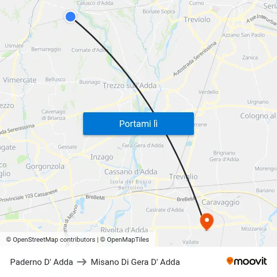 Paderno D' Adda to Misano Di Gera D' Adda map