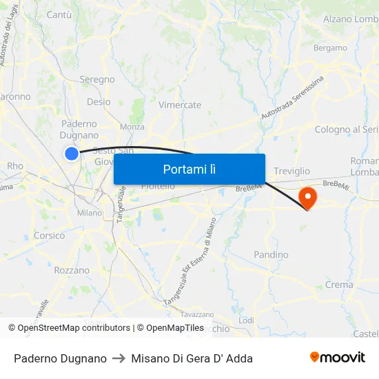 Paderno Dugnano to Misano Di Gera D' Adda map
