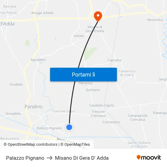 Palazzo Pignano to Misano Di Gera D' Adda map