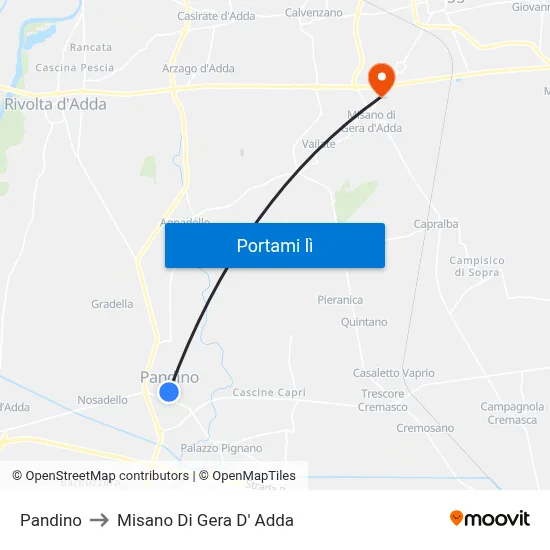 Pandino to Misano Di Gera D' Adda map