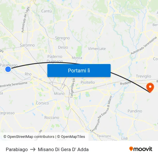 Parabiago to Misano Di Gera D' Adda map