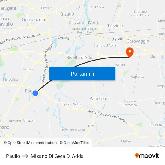 Paullo to Misano Di Gera D' Adda map