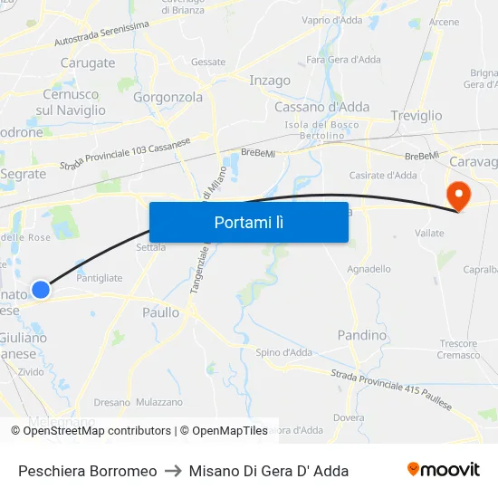 Peschiera Borromeo to Misano Di Gera D' Adda map