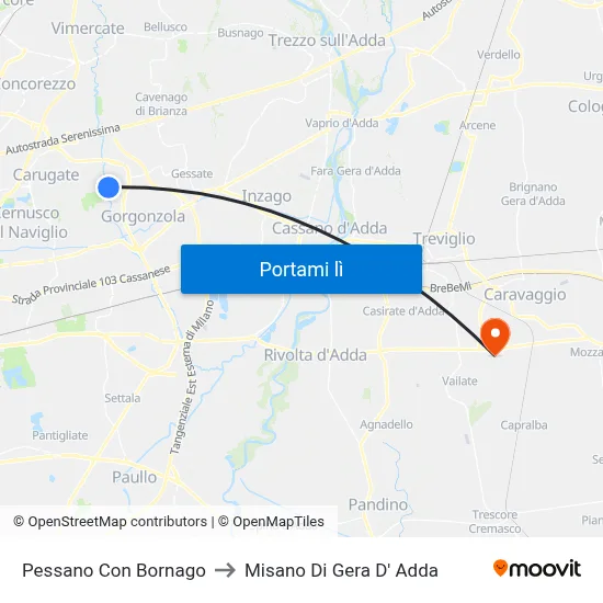 Pessano Con Bornago to Misano Di Gera D' Adda map