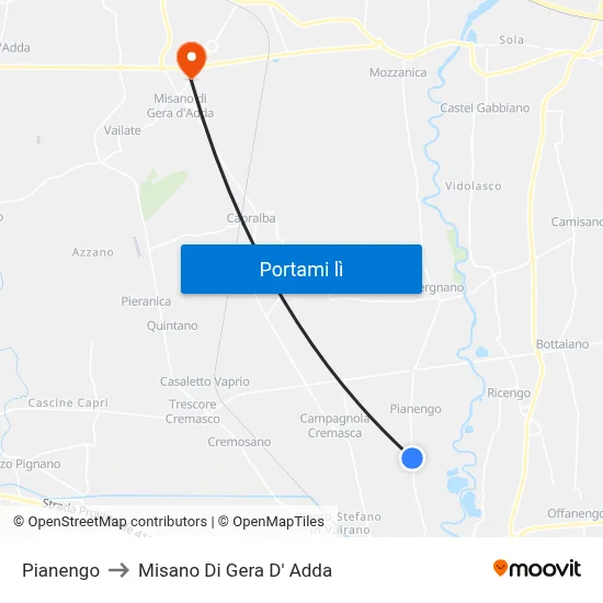Pianengo to Misano Di Gera D' Adda map