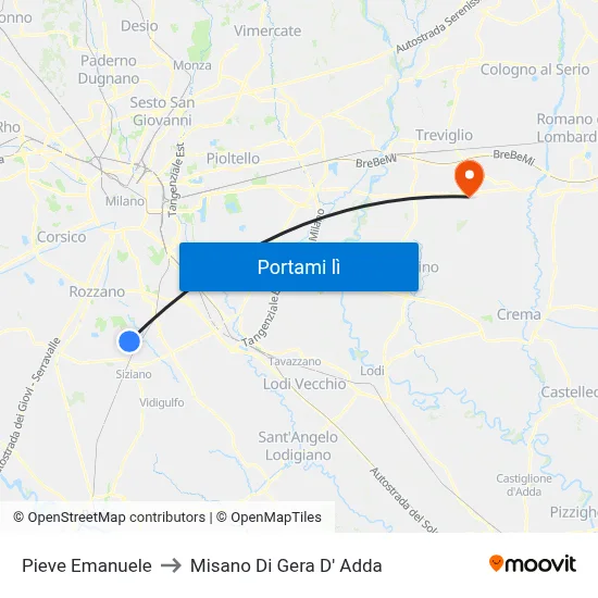 Pieve Emanuele to Misano Di Gera D' Adda map
