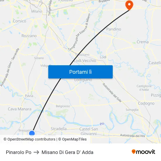 Pinarolo Po to Misano Di Gera D' Adda map