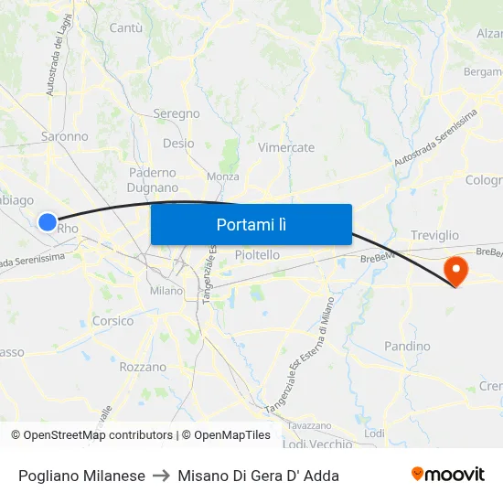 Pogliano Milanese to Misano Di Gera D' Adda map