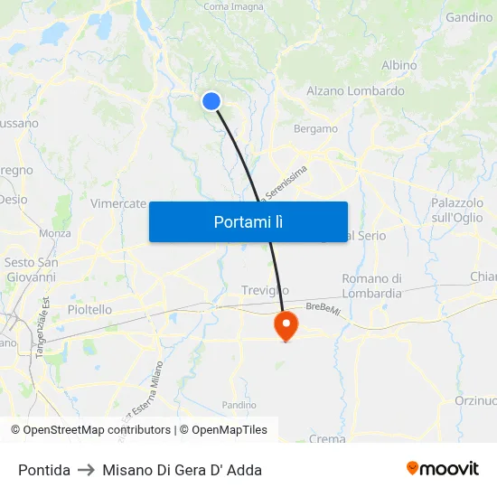 Pontida to Misano Di Gera D' Adda map