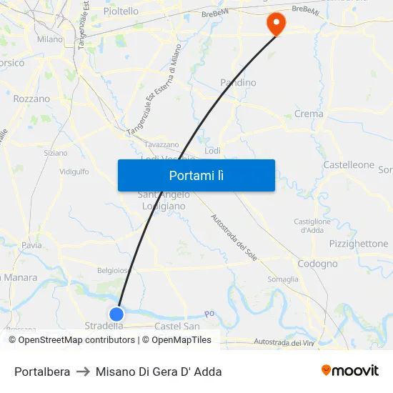 Portalbera to Misano Di Gera D' Adda map
