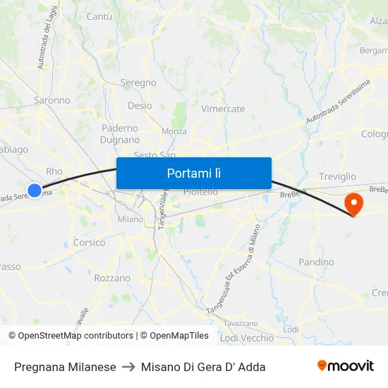 Pregnana Milanese to Misano Di Gera D' Adda map