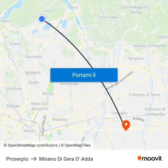 Proserpio to Misano Di Gera D' Adda map
