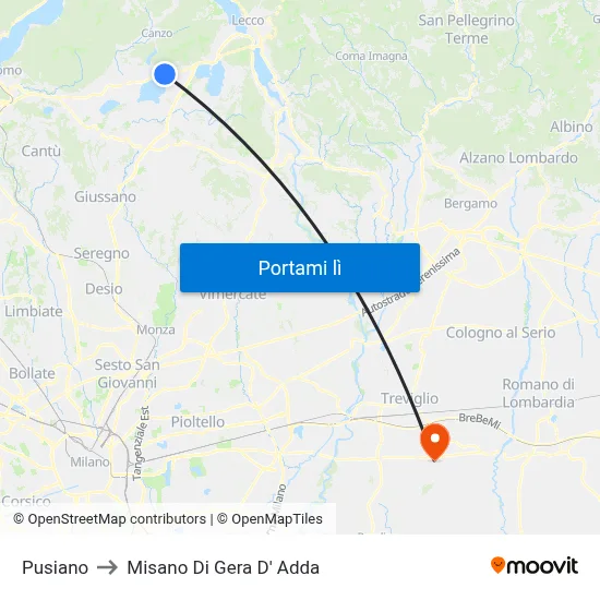 Pusiano to Misano Di Gera D' Adda map