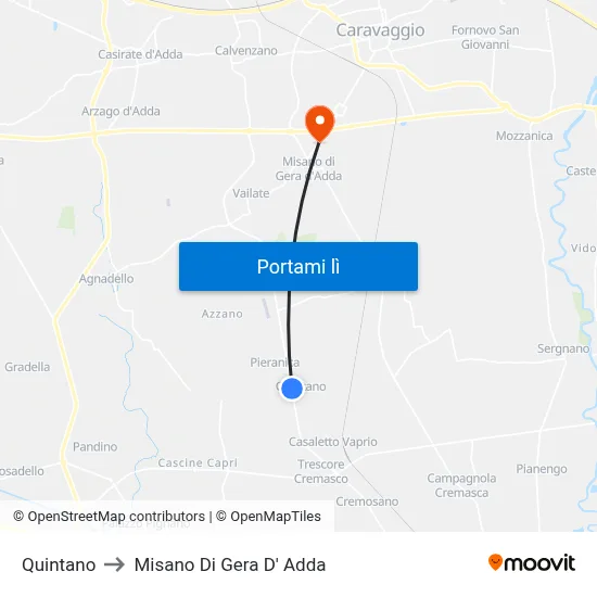 Quintano to Misano Di Gera D' Adda map