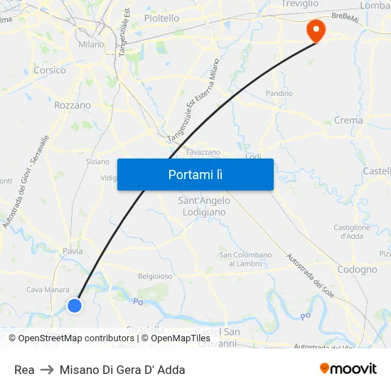 Rea to Misano Di Gera D' Adda map