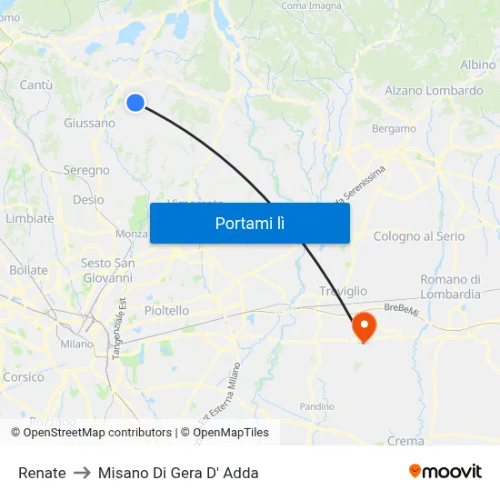 Renate to Misano Di Gera D' Adda map